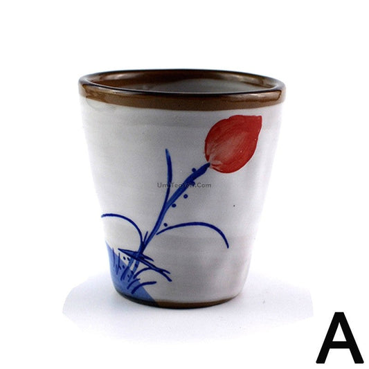 Hand Painted Lotus Japanese Tea Cups Set of 2 | Ceramic