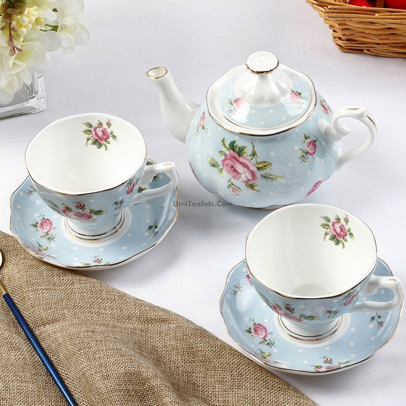 Bone China Tea Set 15-Piece Vintage Afternoon Tea – 6 Cups