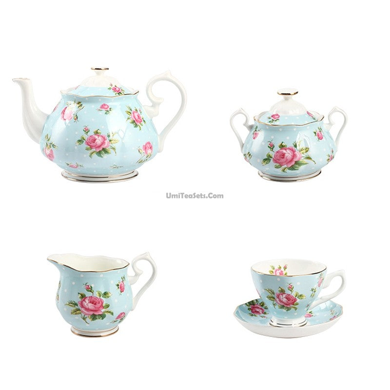 Bone China Tea Set 15-Piece Vintage Afternoon Tea – 6 Cups