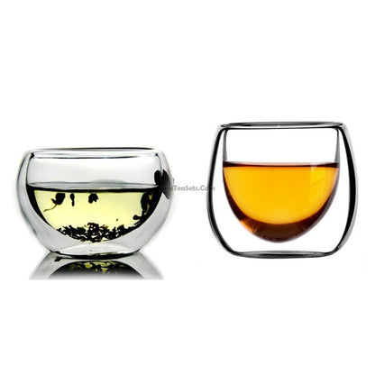 Gongfu Tea Cup Set 6pcs Double Wall Glass 50ml Borosilicate