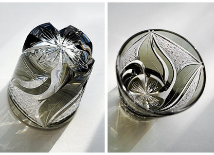 Whisky Rocks Glass Edo Kiriko Inkstone Flame Hand-Cut Crystal | Japanese Artisan Glassware