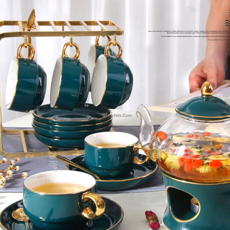 Bone China Tea Set Vintage Floral Gold Rim Warmer 14-Piece