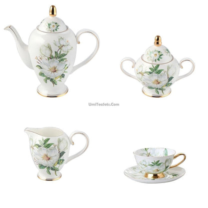 Bone China Camellia Tea Set Eagle Beak Spout 22-Piece Gift Box