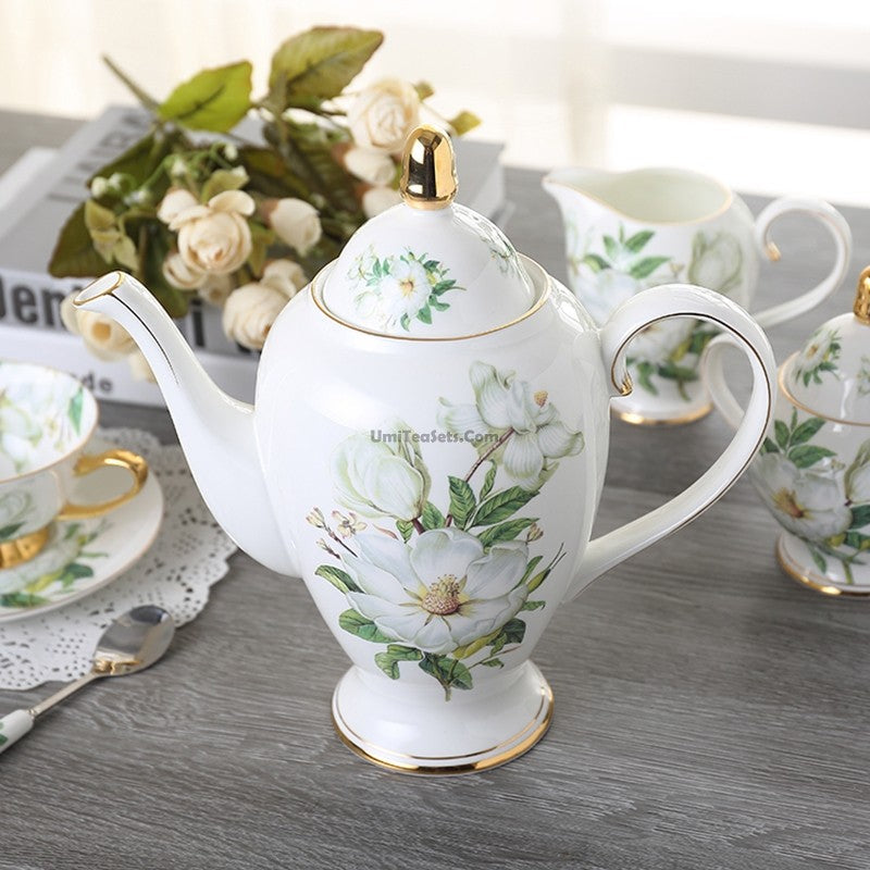 Bone China Camellia Tea Set Eagle Beak Spout 22-Piece Gift Box
