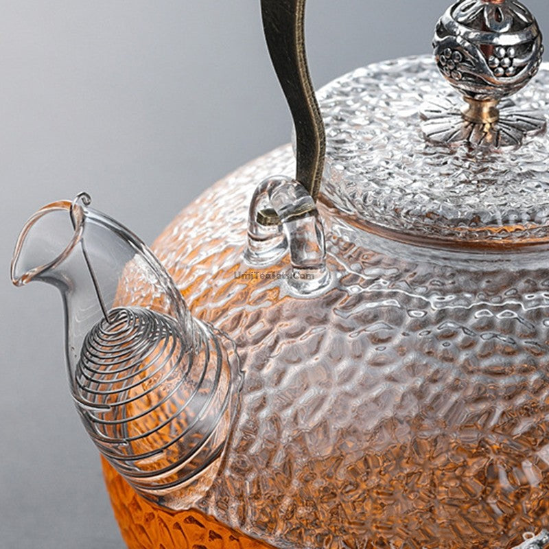 Glass Teapot Tin Plum Blossom Hemp Rope Handle 700ml