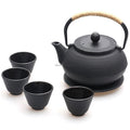 Cast Iron Teapot Set Black Dotted 900ml With 4 Cups