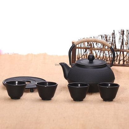 Cast Iron Teapot Set Black Dotted 900ml With 4 Cups
