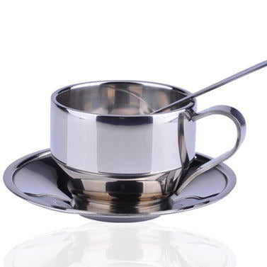 Stainless Steel Tea Cup Double Wall Insulated With Saucer Spoon