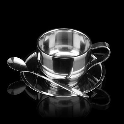Stainless Steel Tea Cup Double Wall Insulated With Saucer Spoon