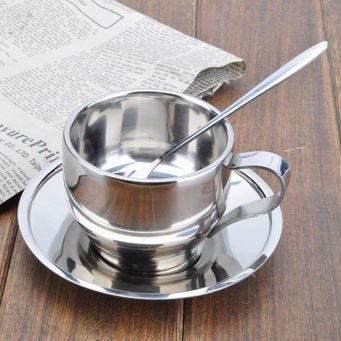 Stainless Steel Tea Cup Double Wall Insulated With Saucer Spoon