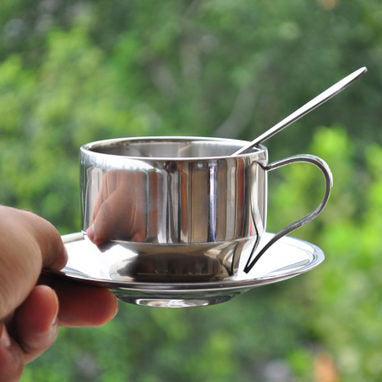 Stainless Steel Tea Cup Double Wall Insulated With Saucer Spoon