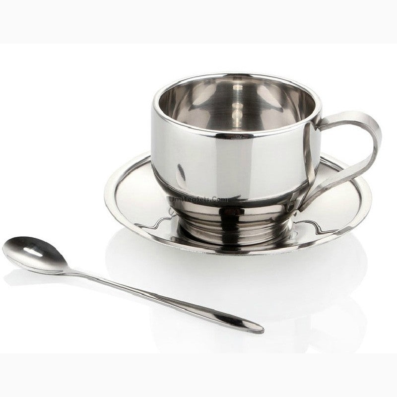 Stainless Steel Tea Cup Double Wall Insulated With Saucer Spoon