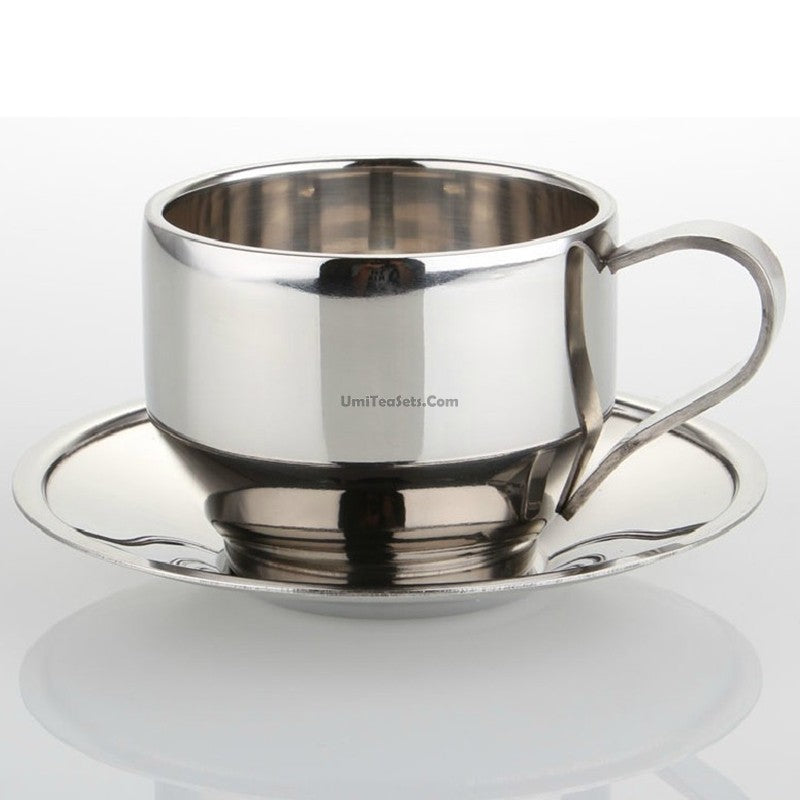 Stainless Steel Tea Cup Double Wall Insulated With Saucer Spoon