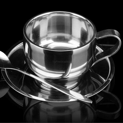 Stainless Steel Tea Cup Double Wall Insulated With Saucer Spoon