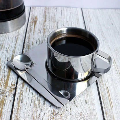 Stainless Steel Tea Coffee Cup Double Wall With Saucer Spoon