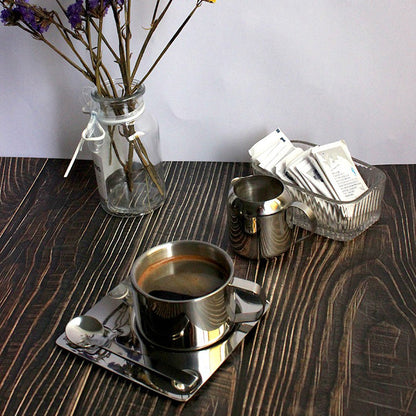 Stainless Steel Tea Coffee Cup Double Wall With Saucer Spoon