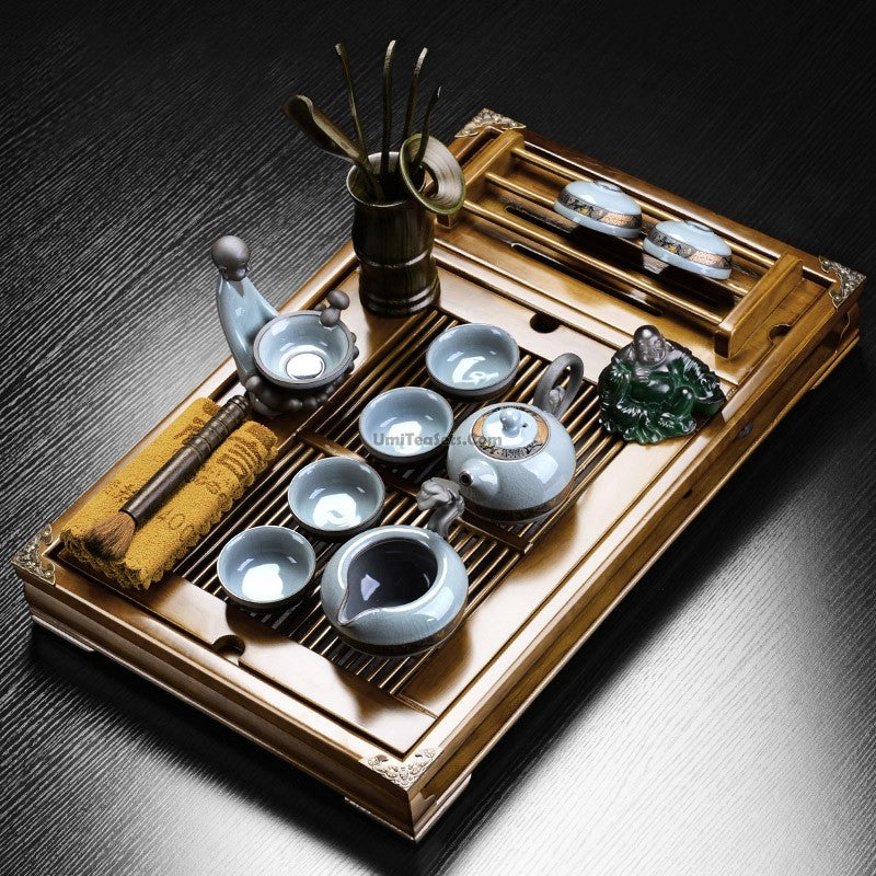 Ge Kiln Ice Crack Gongfu Tea Set with Wood Tray