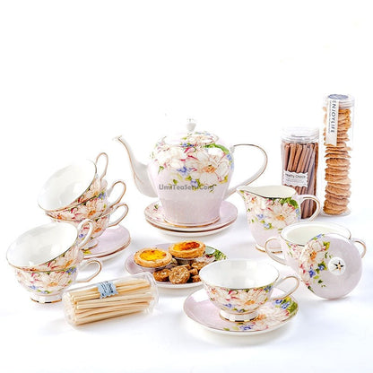 Bone China Afternoon Tea Set Vintage Gold Rim 25pc