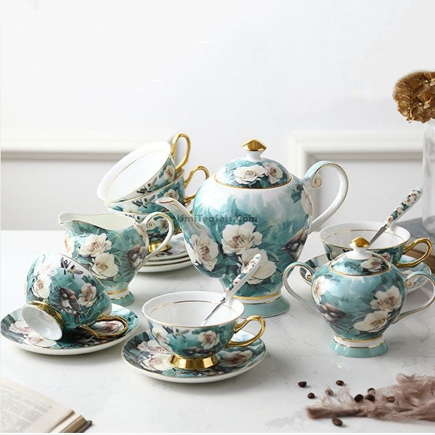 Bone China Tea Set Rhododendron Gold 21-Piece Afternoon Tea