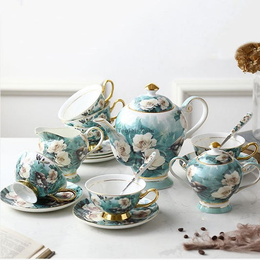 Bone China Tea Set Rhododendron Gold 21-Piece Afternoon Tea