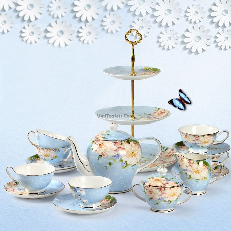 Bone China Afternoon Tea Set Vintage Gold Rim 25pc