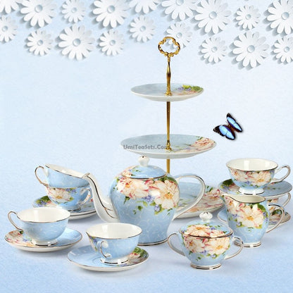 Bone China Afternoon Tea Set Vintage Gold Rim 25pc