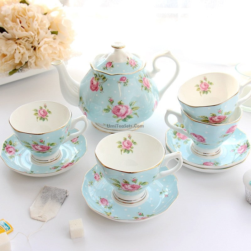 Bone China Tea Set 15-Piece Vintage Afternoon Tea – 6 Cups