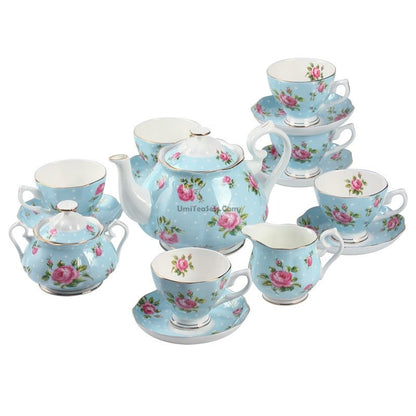 Bone China Tea Set 15-Piece Vintage Afternoon Tea – 6 Cups