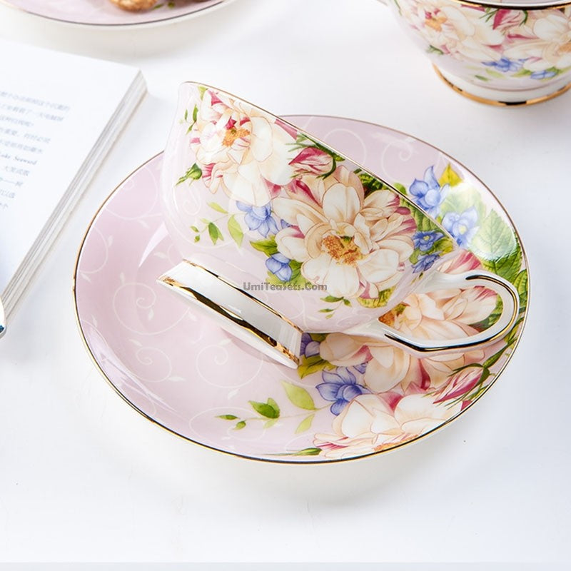 Bone China Afternoon Tea Set Vintage Gold Rim 25pc