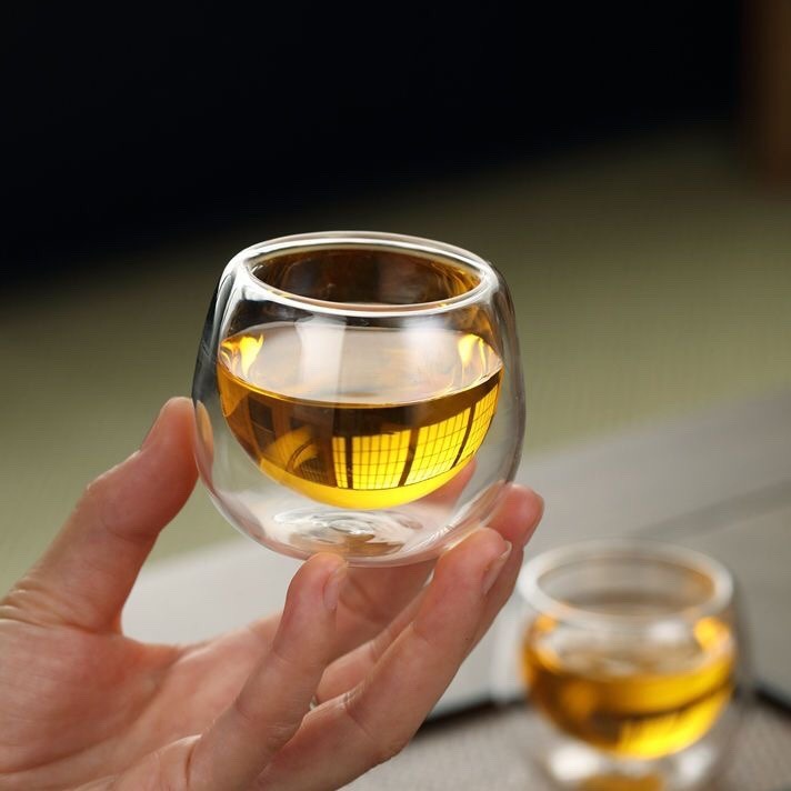 Gongfu Tea Cup Set 6pcs Double Wall Glass 50ml Borosilicate