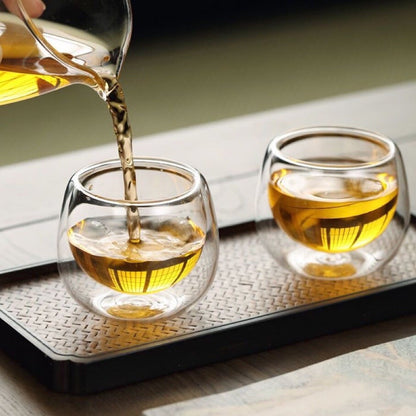 Gongfu Tea Cup Set 6pcs Double Wall Glass 50ml Borosilicate