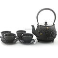 Cast Iron Tea Set | Plum Design, Copper Handle, 10-Piece