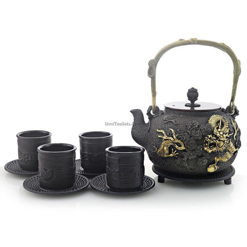 Cast Iron Tea Set | Golden Dragon, 1200ml, Stand & 4 Cups
