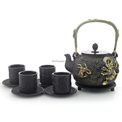Cast Iron Tea Set | Golden Dragon, 1200ml, Stand & 4 Cups