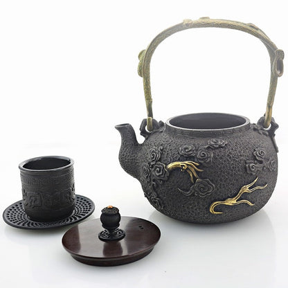 Cast Iron Tea Set | Golden Dragon, 1200ml, Stand & 4 Cups