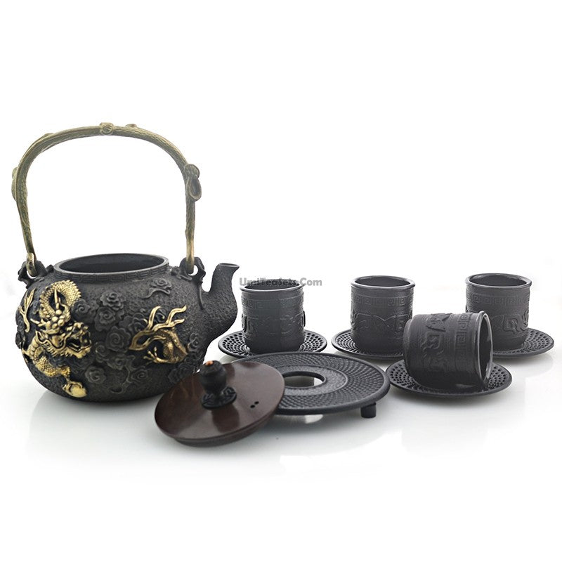 Cast Iron Tea Set | Golden Dragon, 1200ml, Stand & 4 Cups
