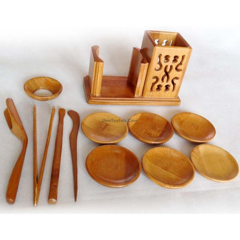 Bamboo Tea Utensil Set Six Gentlemen With Wooden Holder