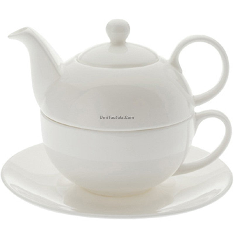 Bone China Tea For One Set Pure White 45% Bone 400ml Strainer