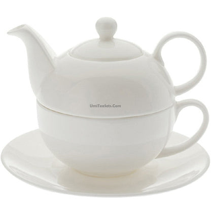 Bone China Tea For One Set Pure White 45% Bone 400ml Strainer