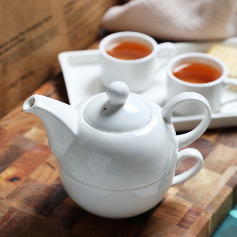 Bone China Tea For One Set Pure White 45% Bone 400ml Strainer