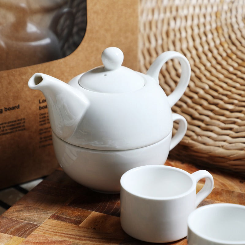 Bone China Tea For One Set Pure White 45% Bone 400ml Strainer