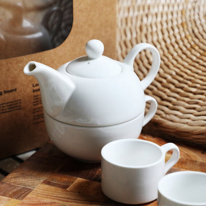 Bone China Tea For One Set Pure White 45% Bone 400ml Strainer