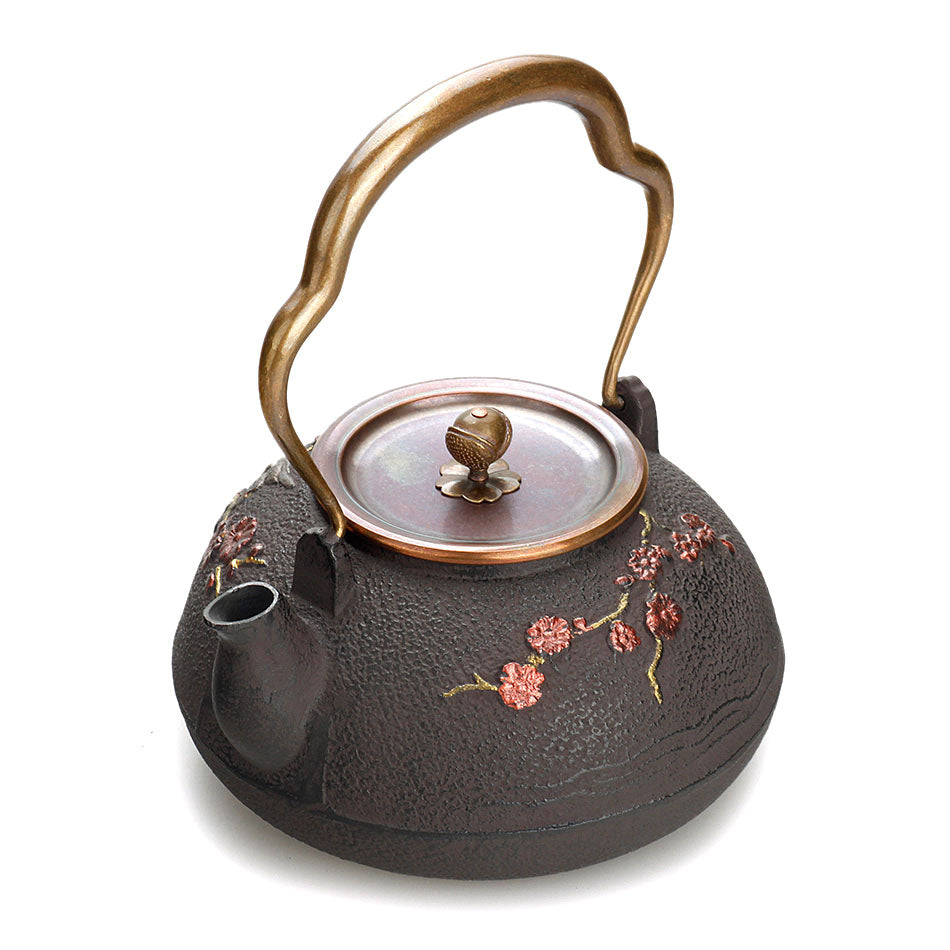 Cast Iron Teapot Japanese Magpie Plum Blossom 1400ml Tetsubin