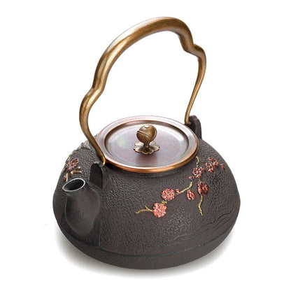 Cast Iron Teapot Japanese Magpie Plum Blossom 1400ml Tetsubin