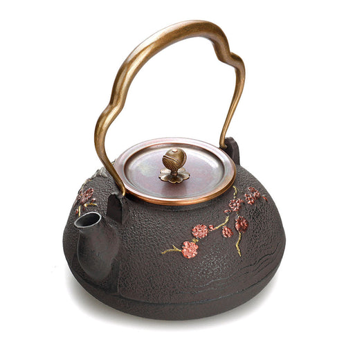 Cast Iron Teapot Japanese Magpie Plum Blossom 1400ml Tetsubin