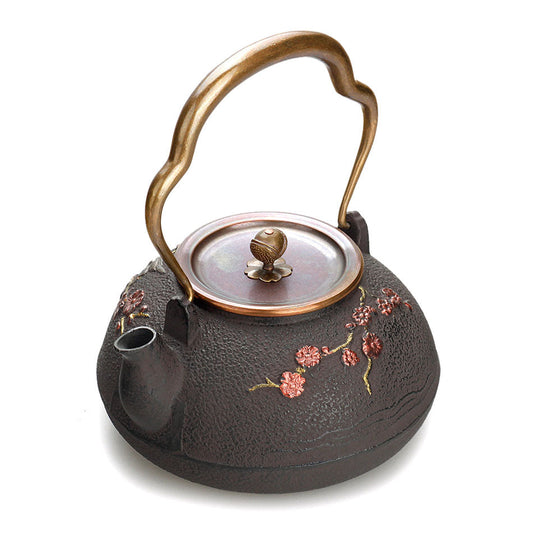 Cast Iron Teapot Japanese Magpie Plum Blossom 1400ml Tetsubin