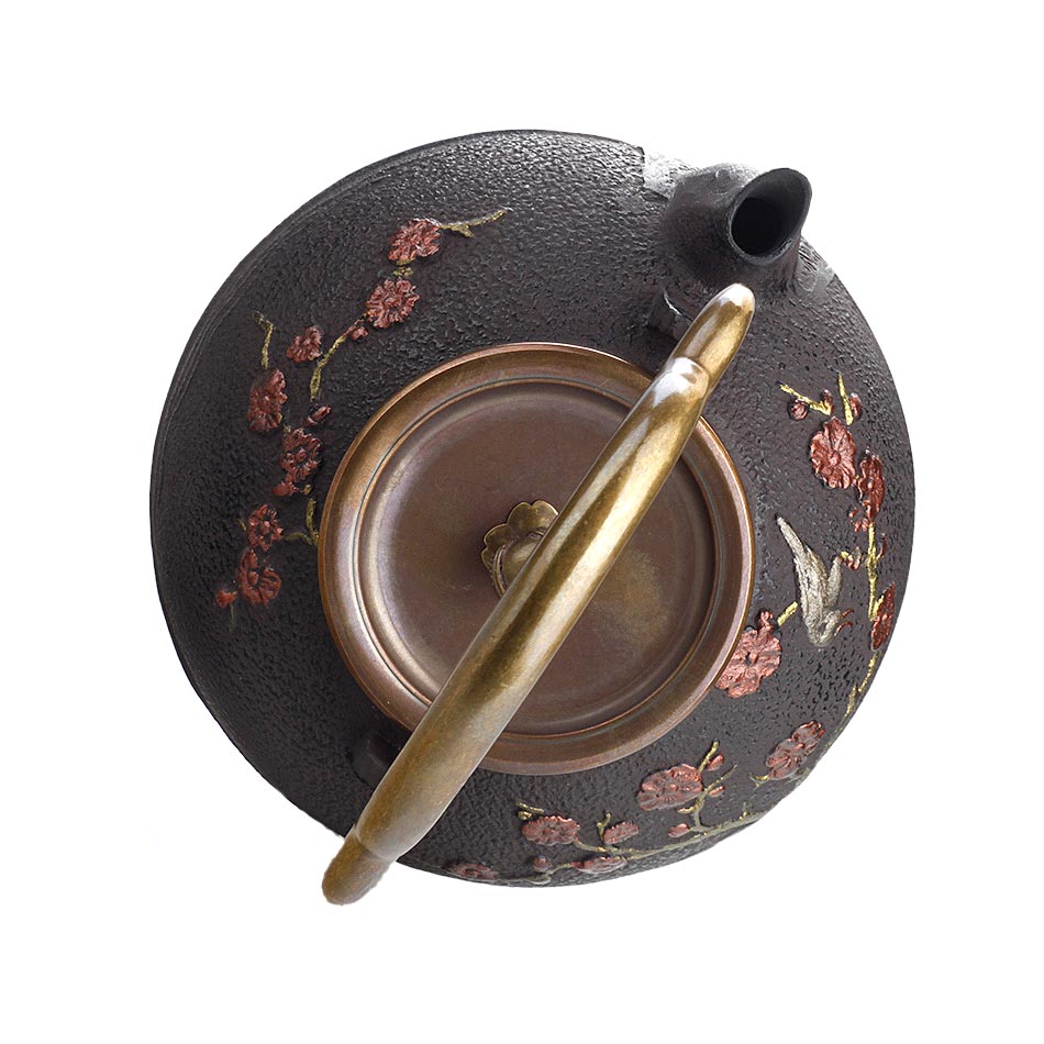 Cast Iron Teapot Japanese Magpie Plum Blossom 1400ml Tetsubin