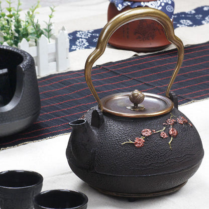 Cast Iron Teapot Japanese Magpie Plum Blossom 1400ml Tetsubin