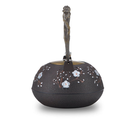 Cast Iron Teapot | Magpie Plum Carving, Copper Handle, 1200ml