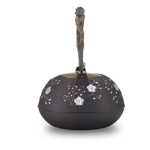 Cast Iron Teapot | Magpie Plum Carving, Copper Handle, 1200ml